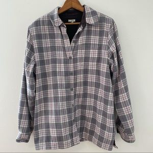 L.L. Bean Small Women’s Shacket Flannel Plaid Fleece Lined Gray Purple Lavender